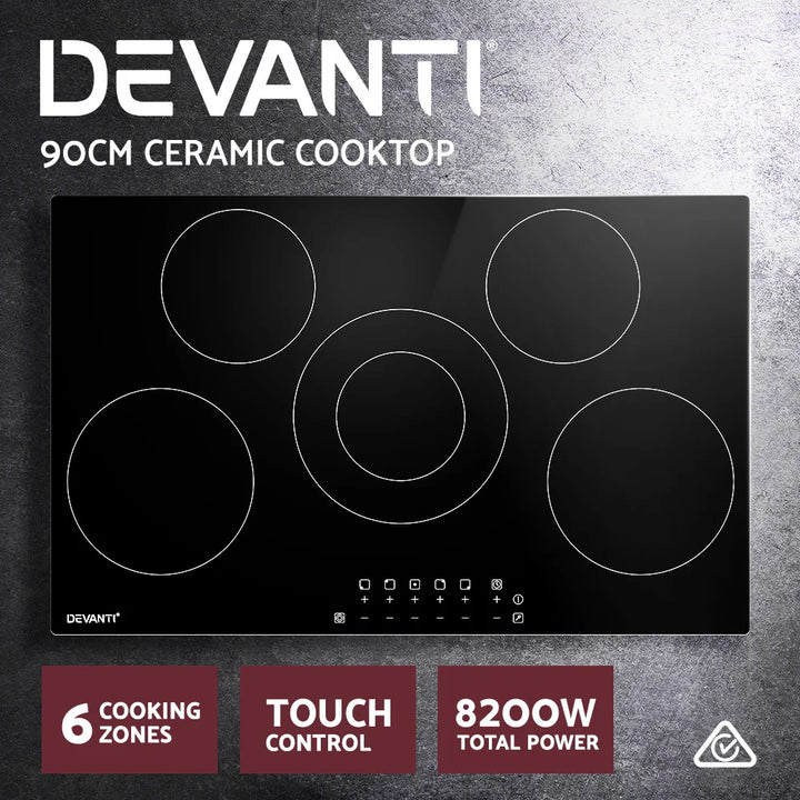 Devanti 90cm Black Ceramic Electric Cooktop (Delivery Only) - Free shipping - Brisbane Home Appliances