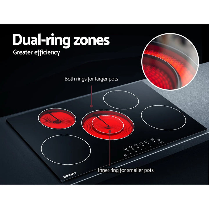 Devanti 90cm Black Ceramic Electric Cooktop (Delivery Only) - Free shipping - Brisbane Home Appliances